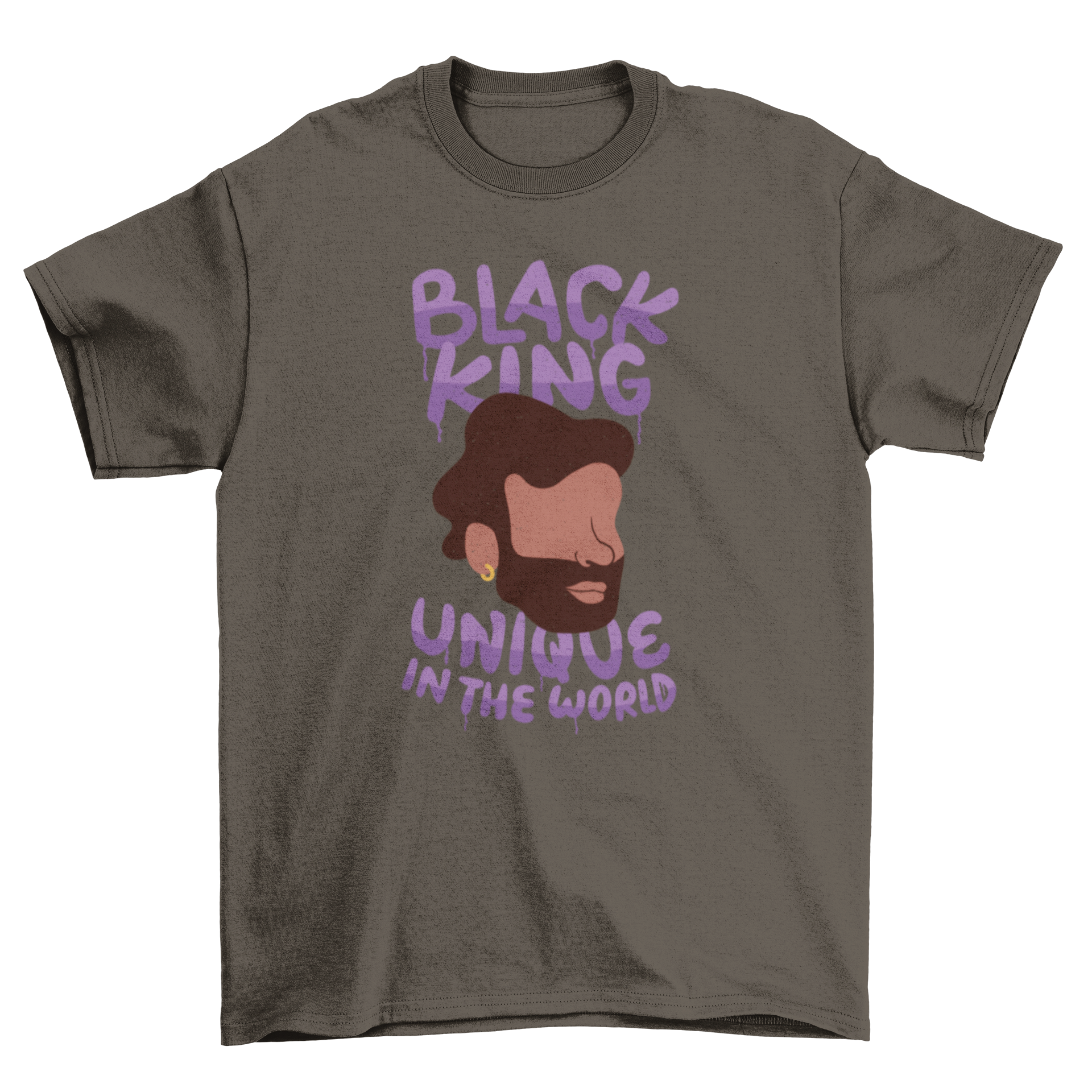 Unique black king t-shirt featuring a man's face and empowering quote.