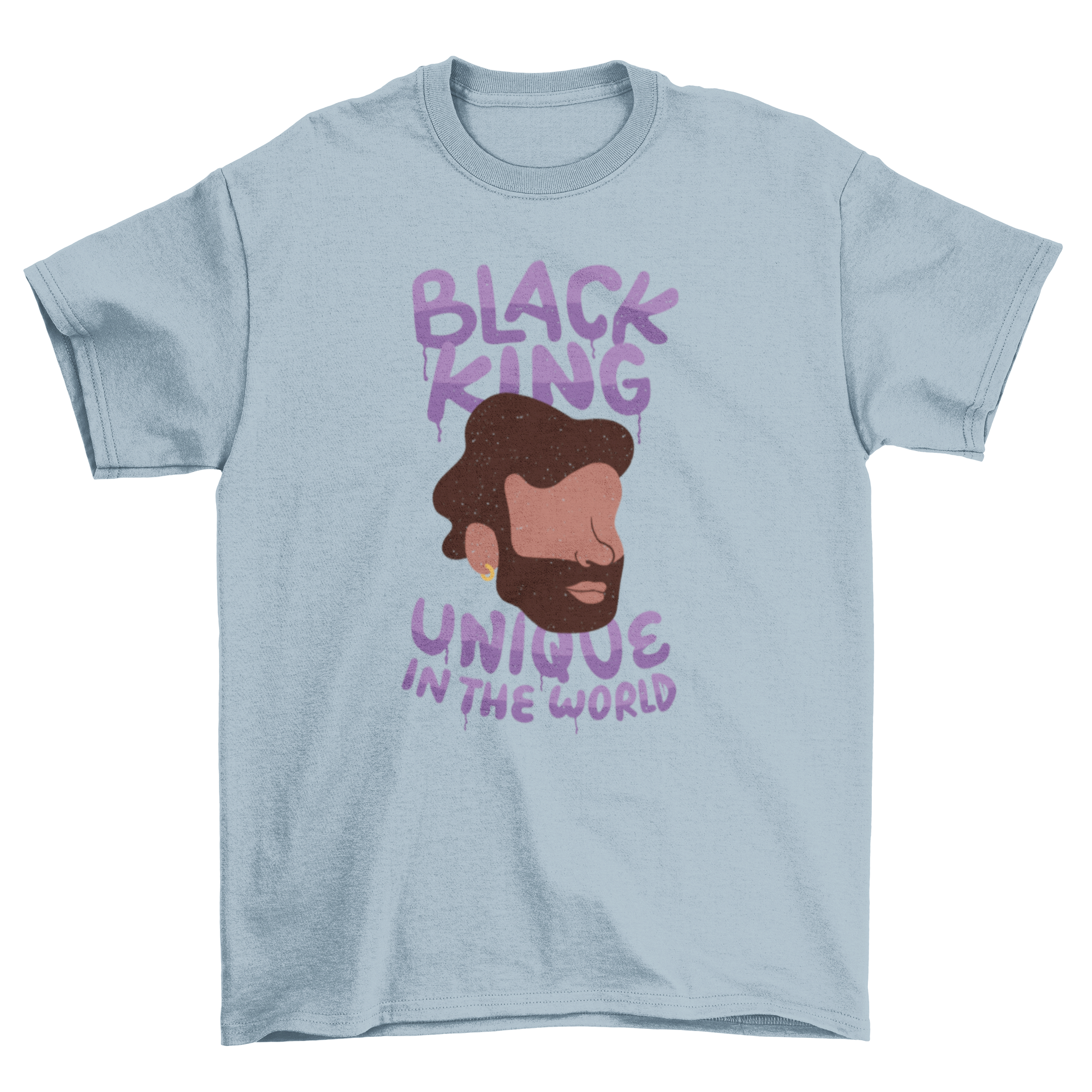 Unique black king t-shirt featuring a man's face and empowering quote.