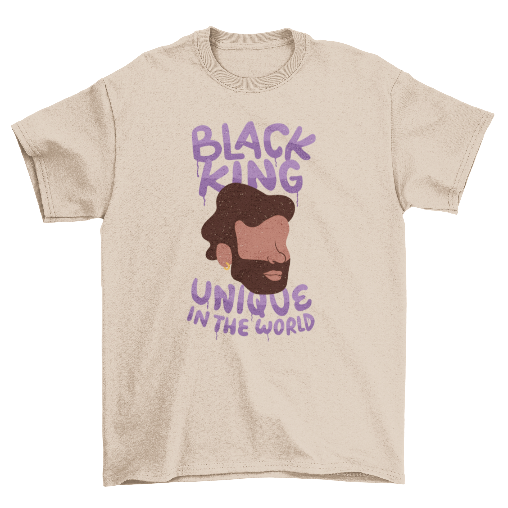 Unique black king t-shirt featuring a man's face and empowering quote.