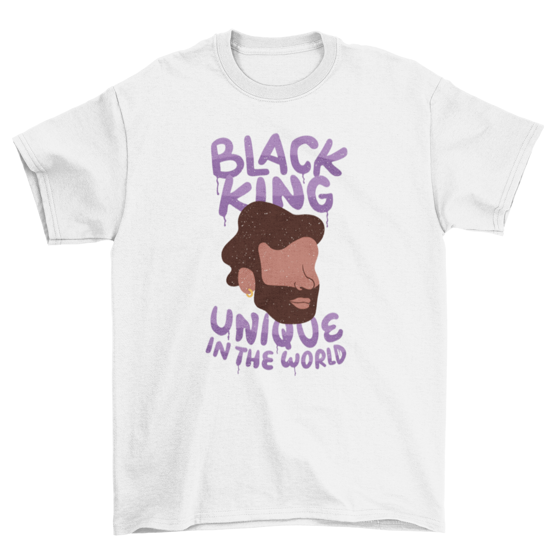 Unique black king t-shirt featuring a man's face and empowering quote.