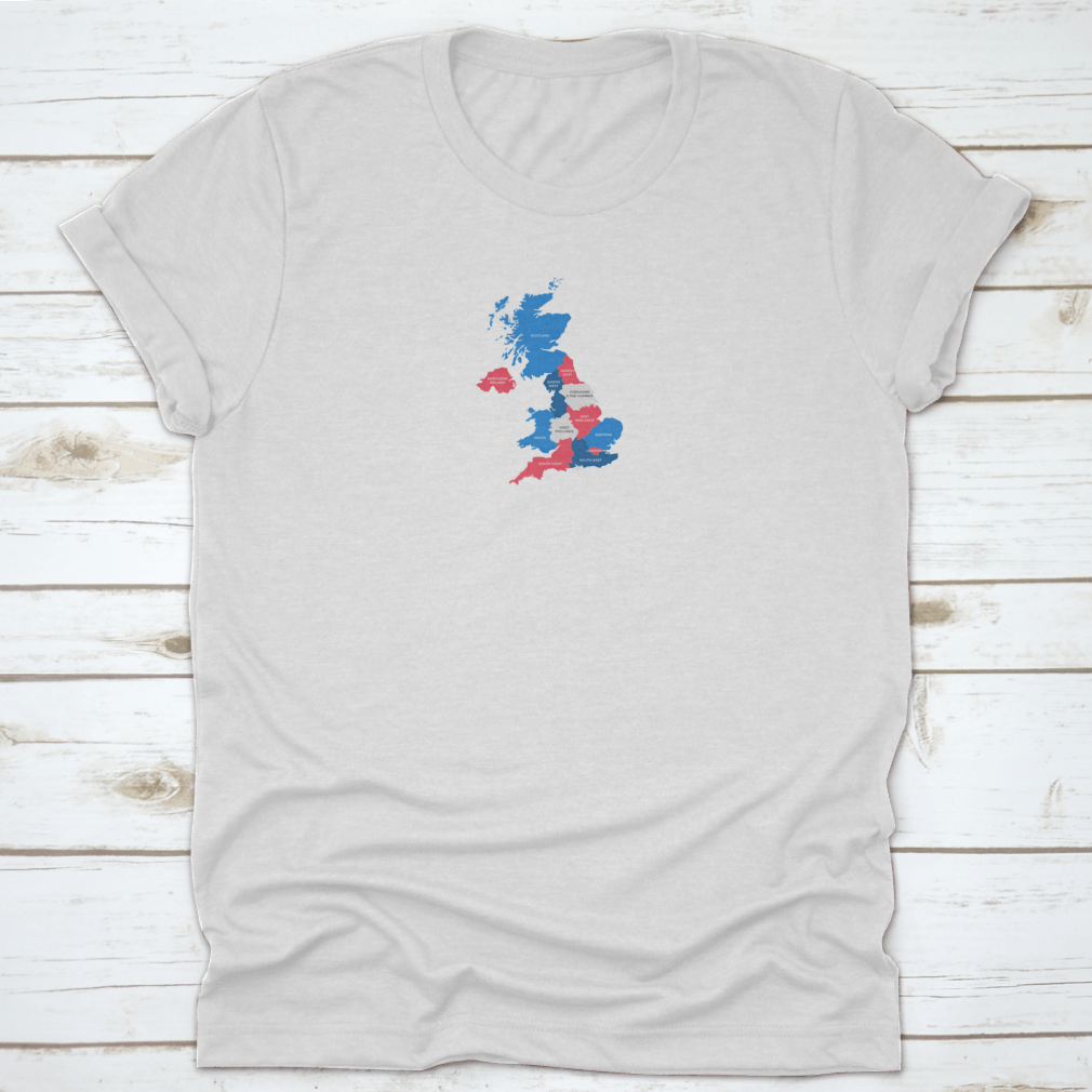 A comfortable cotton shirt featuring a detailed map of the United Kingdom regions, perfect for travel enthusiasts.