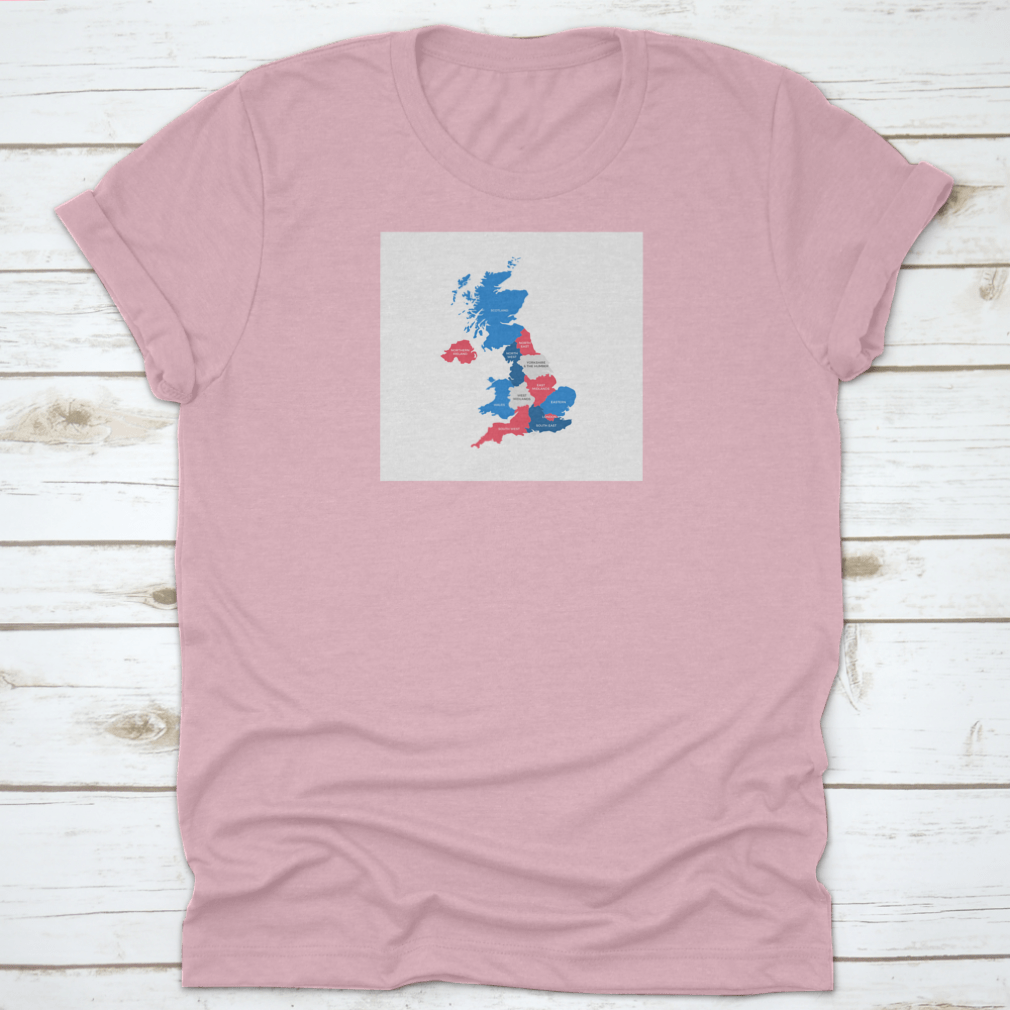 A comfortable cotton shirt featuring a detailed map of the United Kingdom regions, perfect for travel enthusiasts.