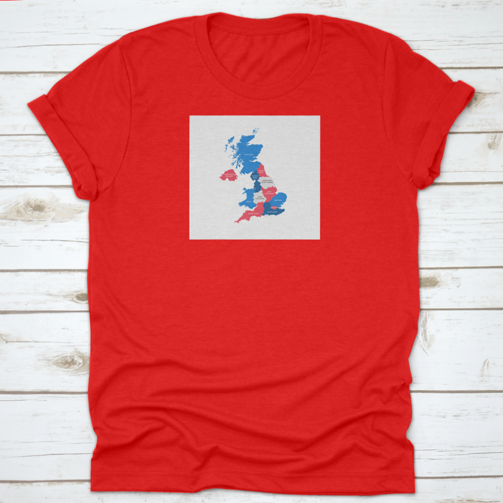 A comfortable cotton shirt featuring a detailed map of the United Kingdom regions, perfect for travel enthusiasts.