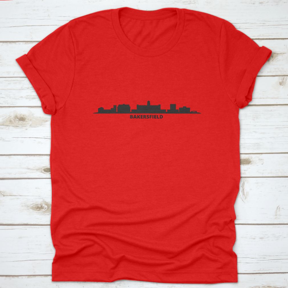 Red Bakersfield skyline graphic t-shirt