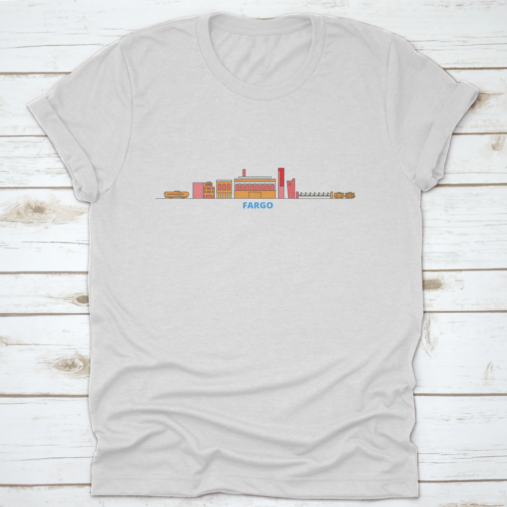 Flat vector illustration of Fargo cityscape featuring iconic landmarks in a stylish design.