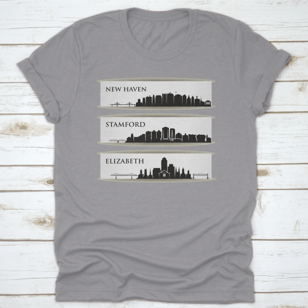 A stylish cotton shirt featuring the skyline of New Haven, Connecticut, showcasing its vibrant cityscape.