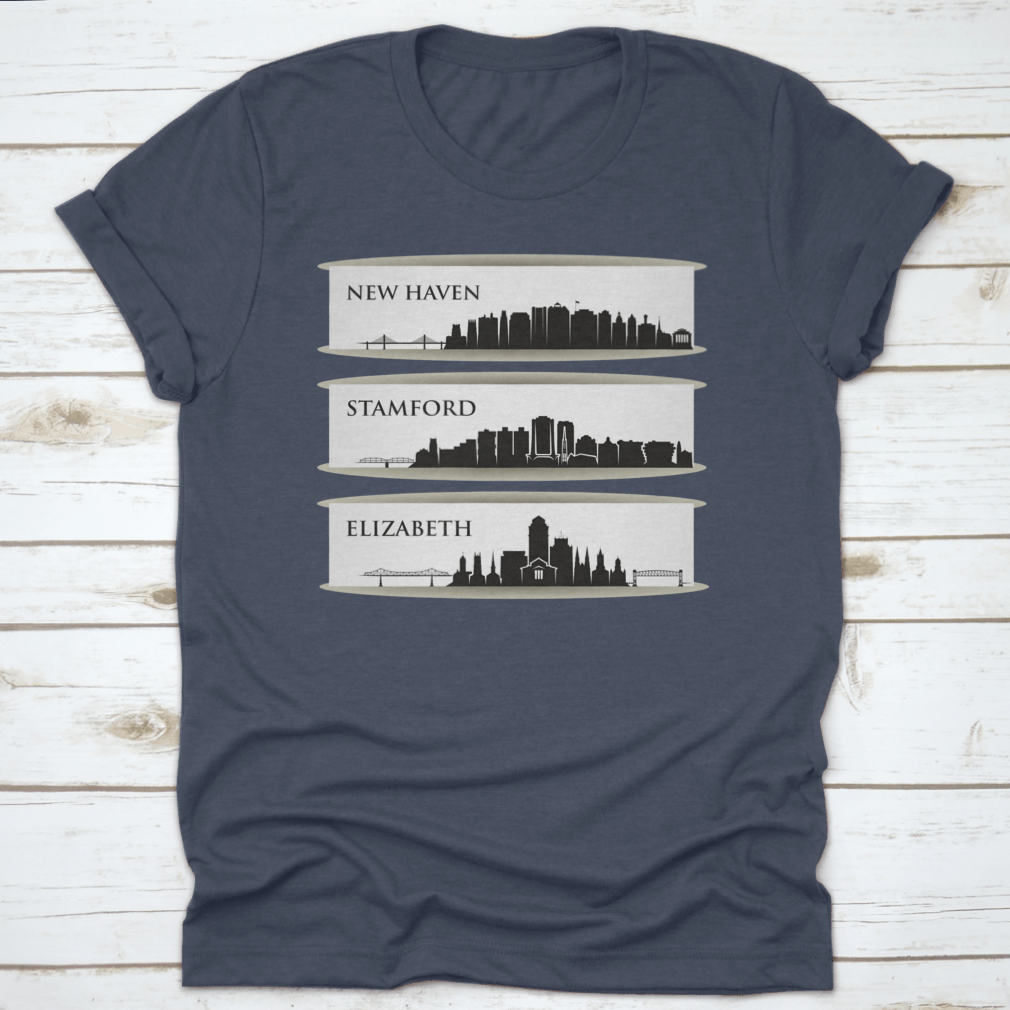 A stylish cotton shirt featuring the skyline of New Haven, Connecticut, showcasing its vibrant cityscape.