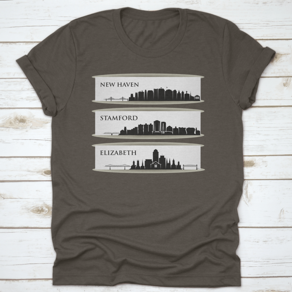 A stylish cotton shirt featuring the skyline of New Haven, Connecticut, showcasing its vibrant cityscape.