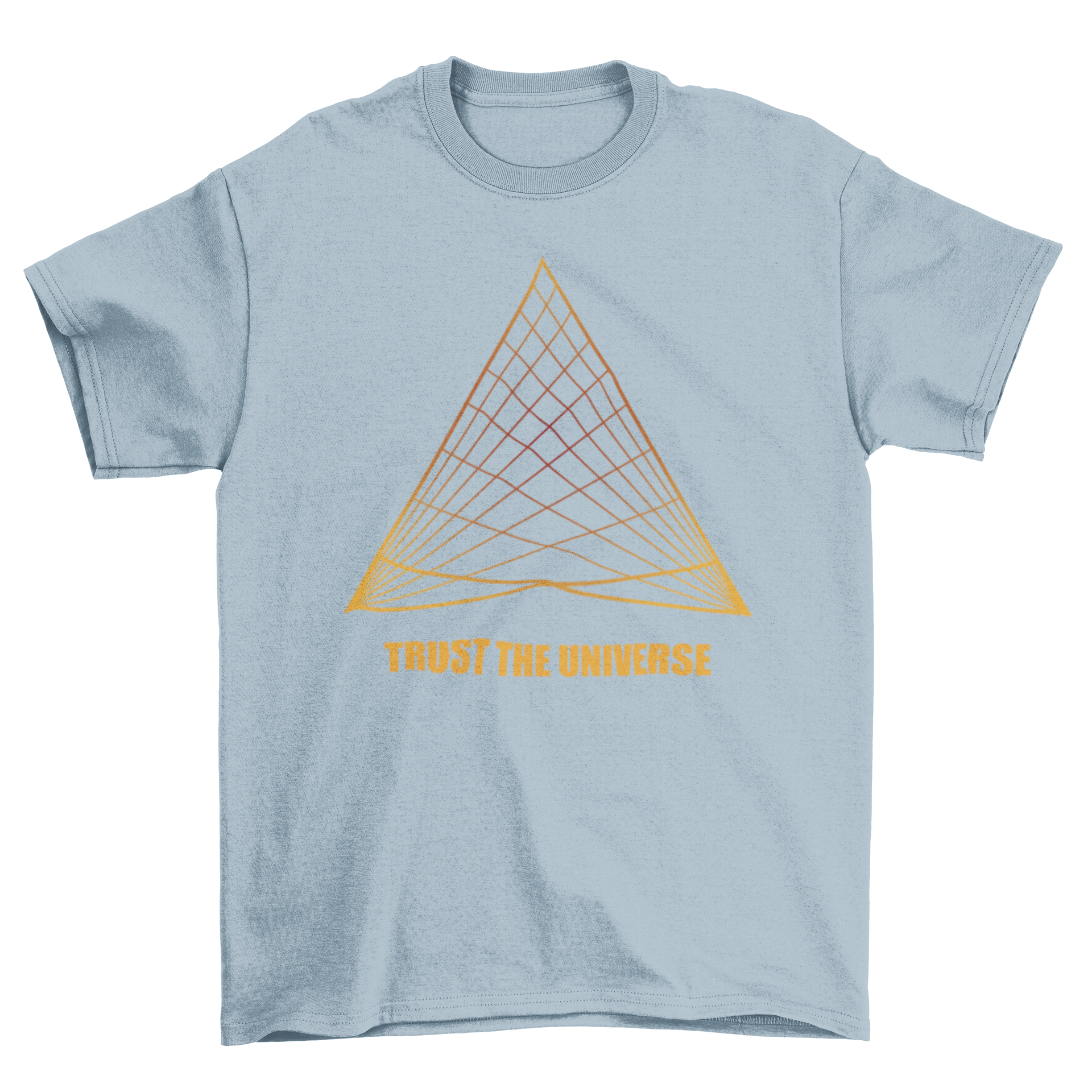 Universe Triangle T-Shirt featuring sacred geometry design and 'Trust the Universe' text.