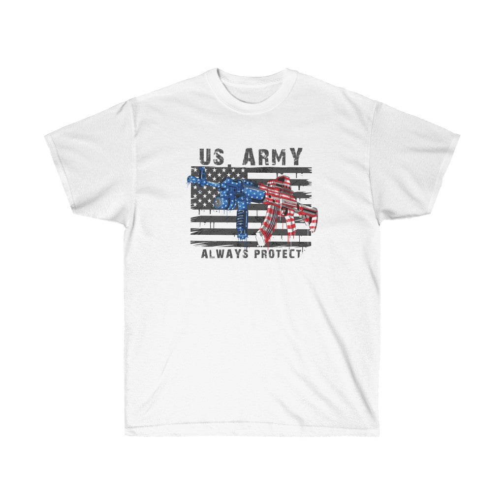 US Army Always Protect T-Shirt featuring a retail fit and unisex design, perfect for showing support for the military.