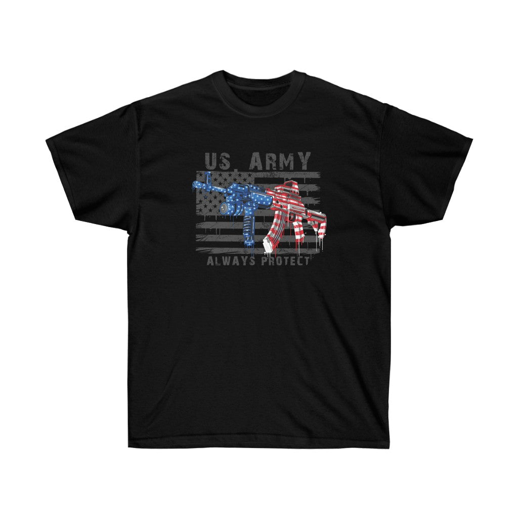 US Army Always Protect T-Shirt featuring a retail fit and unisex design, perfect for showing support for the military.