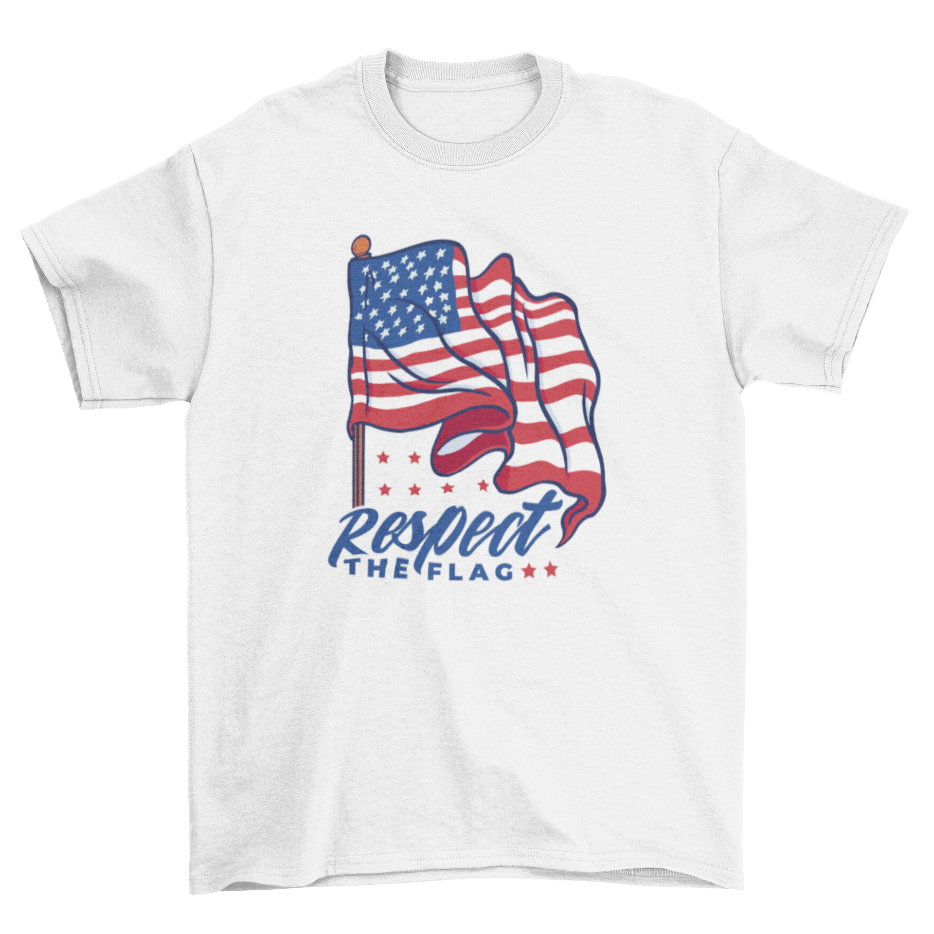 USA American flag waving t-shirt featuring the quote 'Respect the flag' in a stylish design.