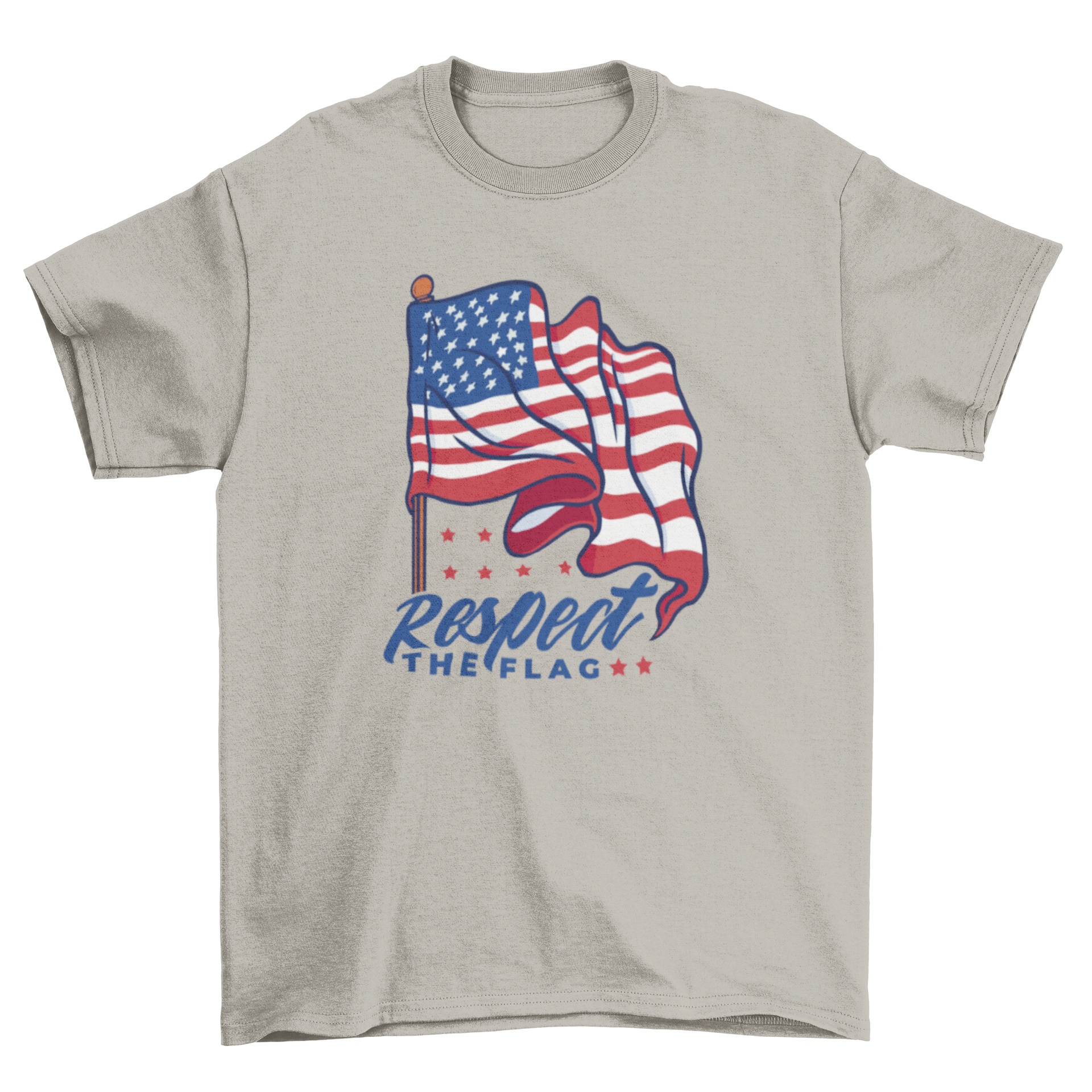 USA American flag waving t-shirt featuring the quote 'Respect the flag' in a stylish design.