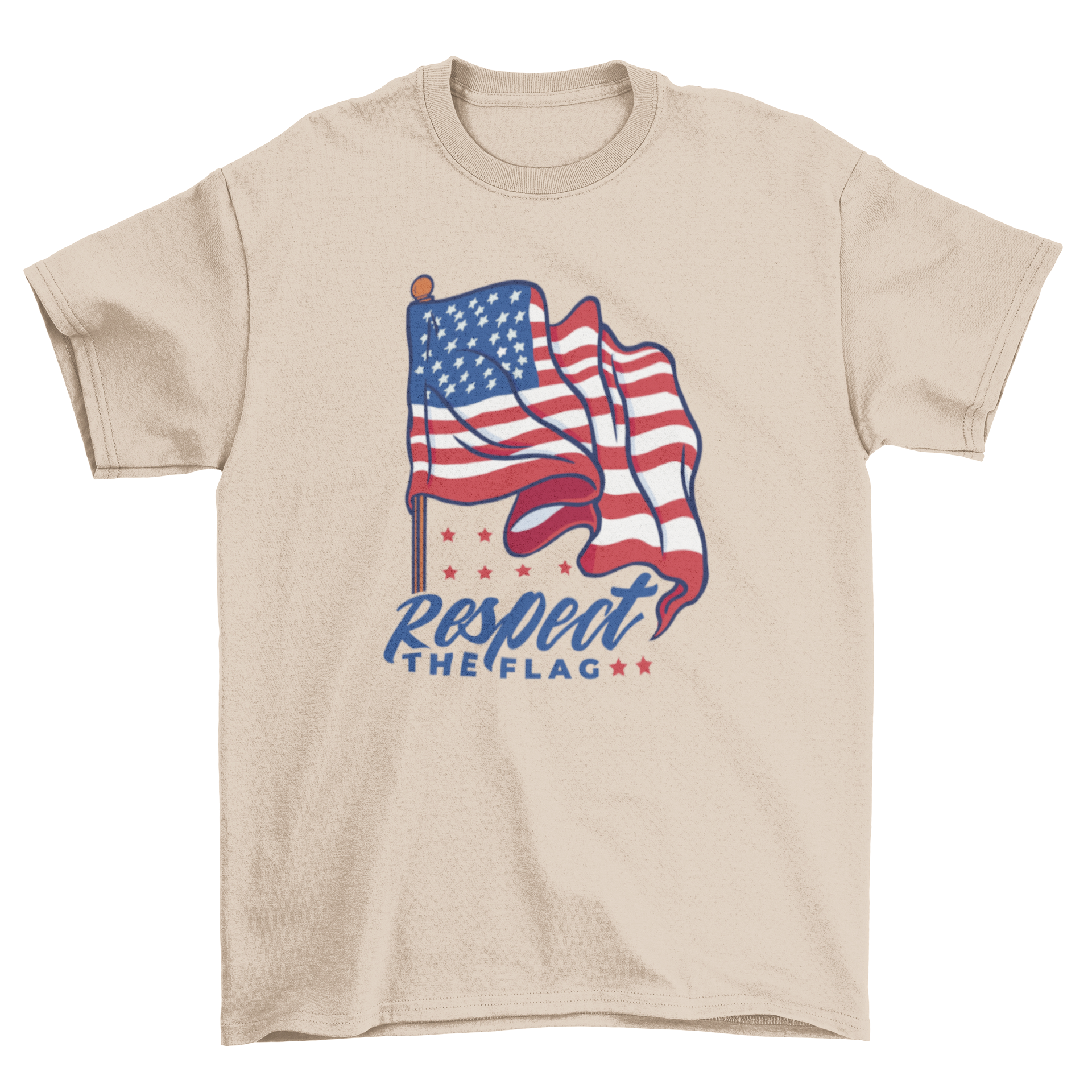 USA American flag waving t-shirt featuring the quote 'Respect the flag' in a stylish design.