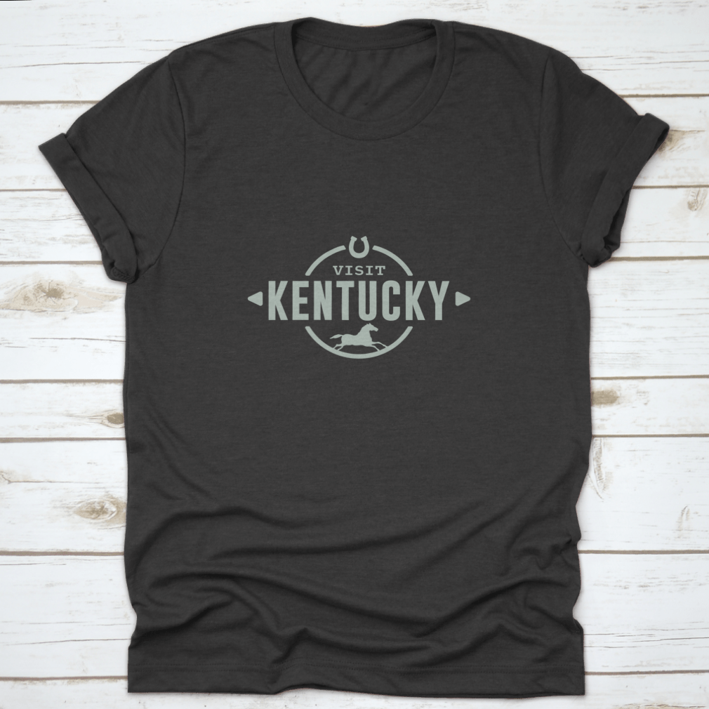 A stylish cotton t-shirt featuring the 'Visit Kentucky' logo and horse icon, perfect for travel enthusiasts.