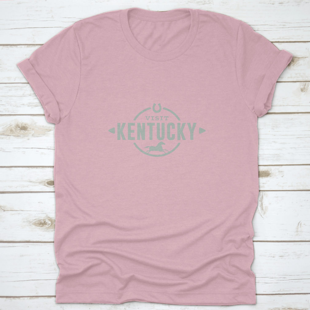 A stylish cotton t-shirt featuring the 'Visit Kentucky' logo and horse icon, perfect for travel enthusiasts.