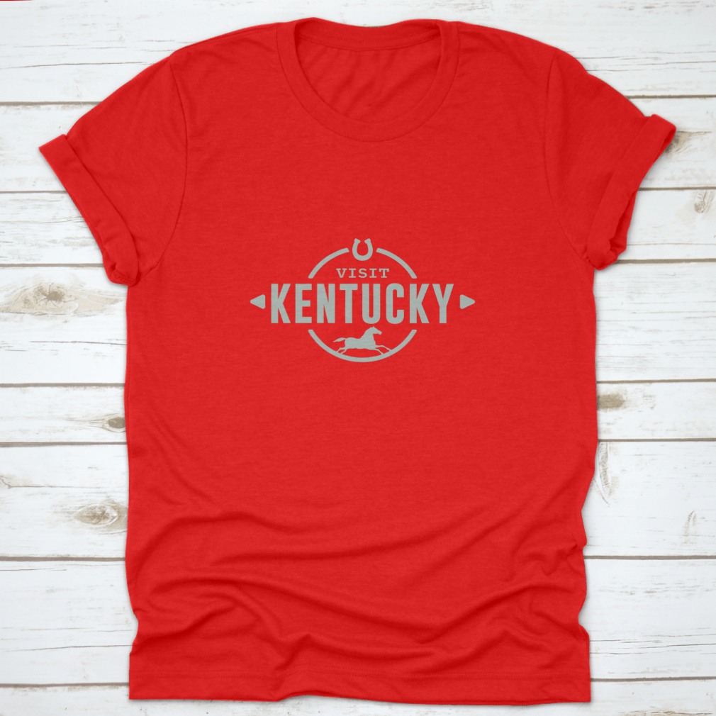 A stylish cotton t-shirt featuring the 'Visit Kentucky' logo and horse icon, perfect for travel enthusiasts.