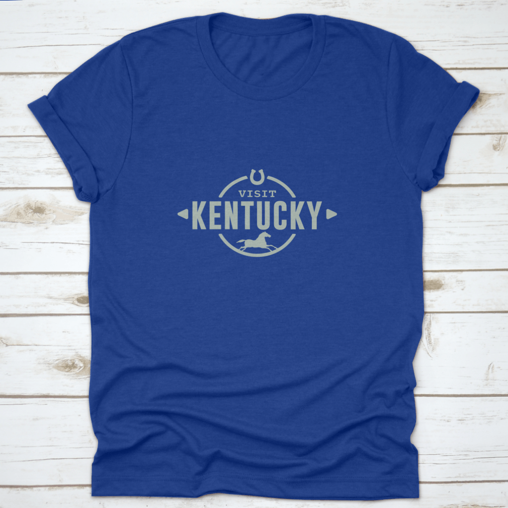 A stylish cotton t-shirt featuring the 'Visit Kentucky' logo and horse icon, perfect for travel enthusiasts.