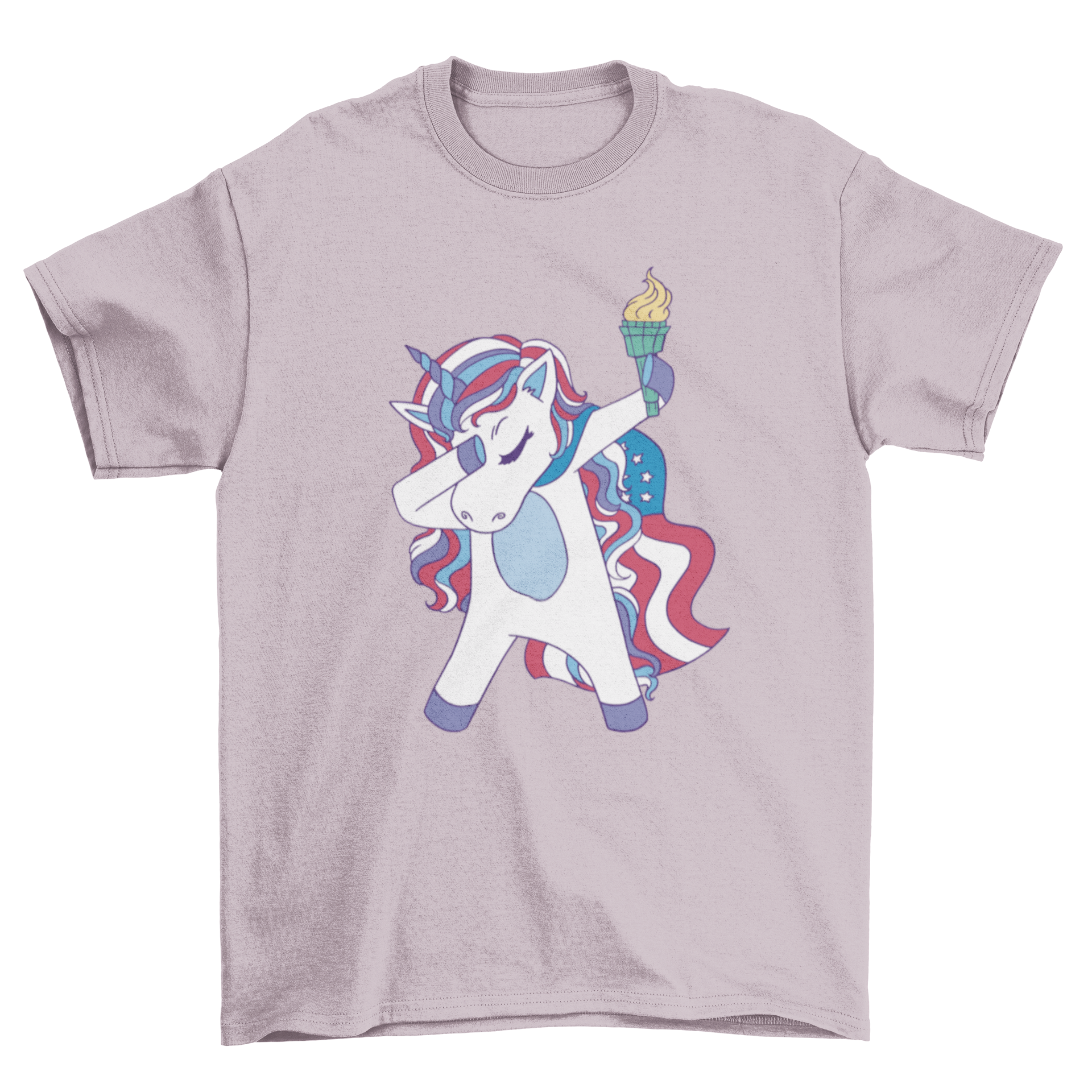 A vibrant t-shirt featuring a dabbing unicorn in USA flag colors, perfect for casual wear.