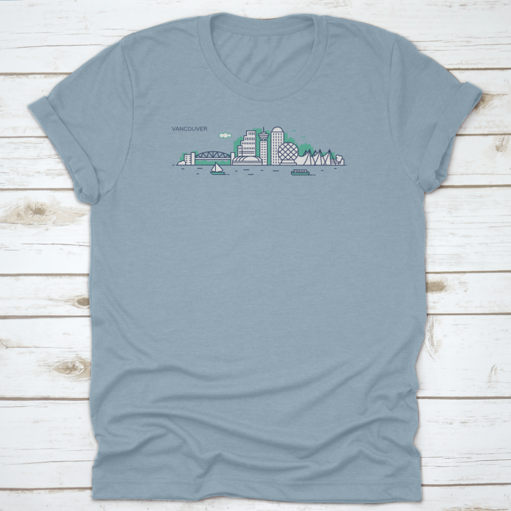 Vancouver city skyline flat line style vector illustration showcasing modern architecture and natural beauty.