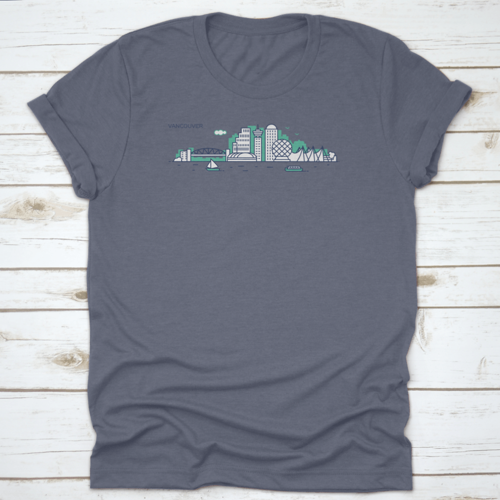 Vancouver city skyline flat line style vector illustration showcasing modern architecture and natural beauty.