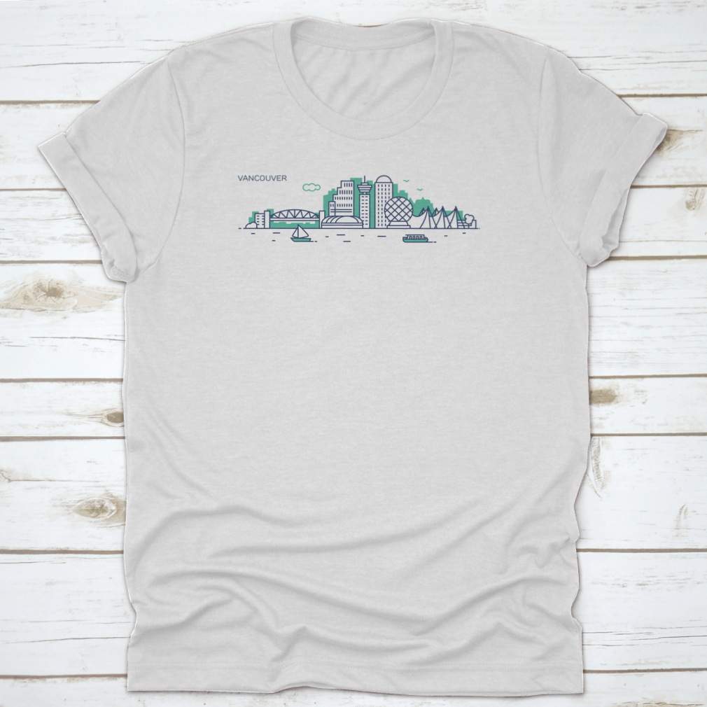 Vancouver city skyline flat line style vector illustration showcasing modern architecture and natural beauty.