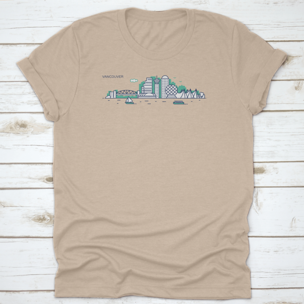 Vancouver city skyline flat line style vector illustration showcasing modern architecture and natural beauty.