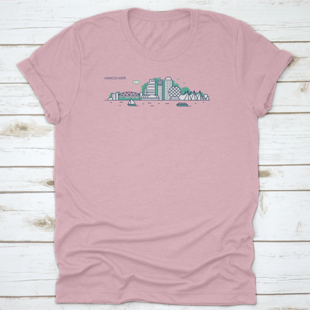 Vancouver city skyline flat line style vector illustration showcasing modern architecture and natural beauty.