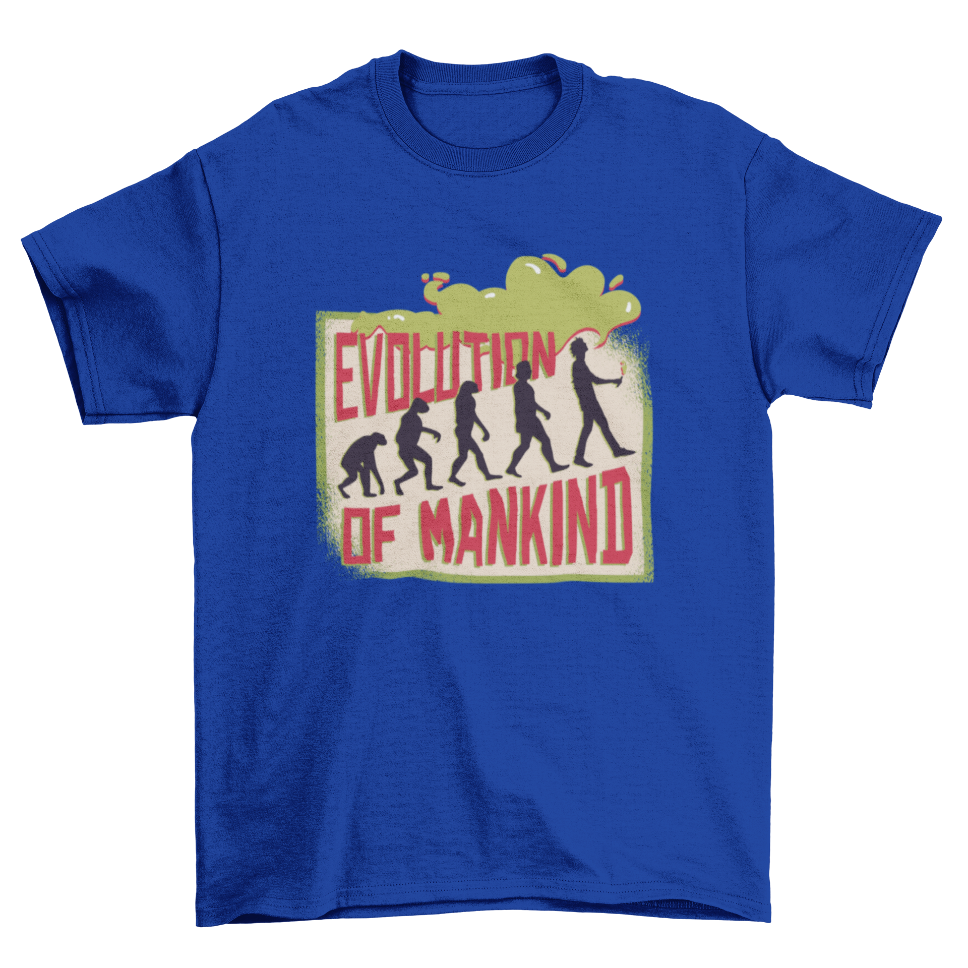 Vaping Evolution T-shirt Design featuring human evolution silhouettes with a person vaping at the end.