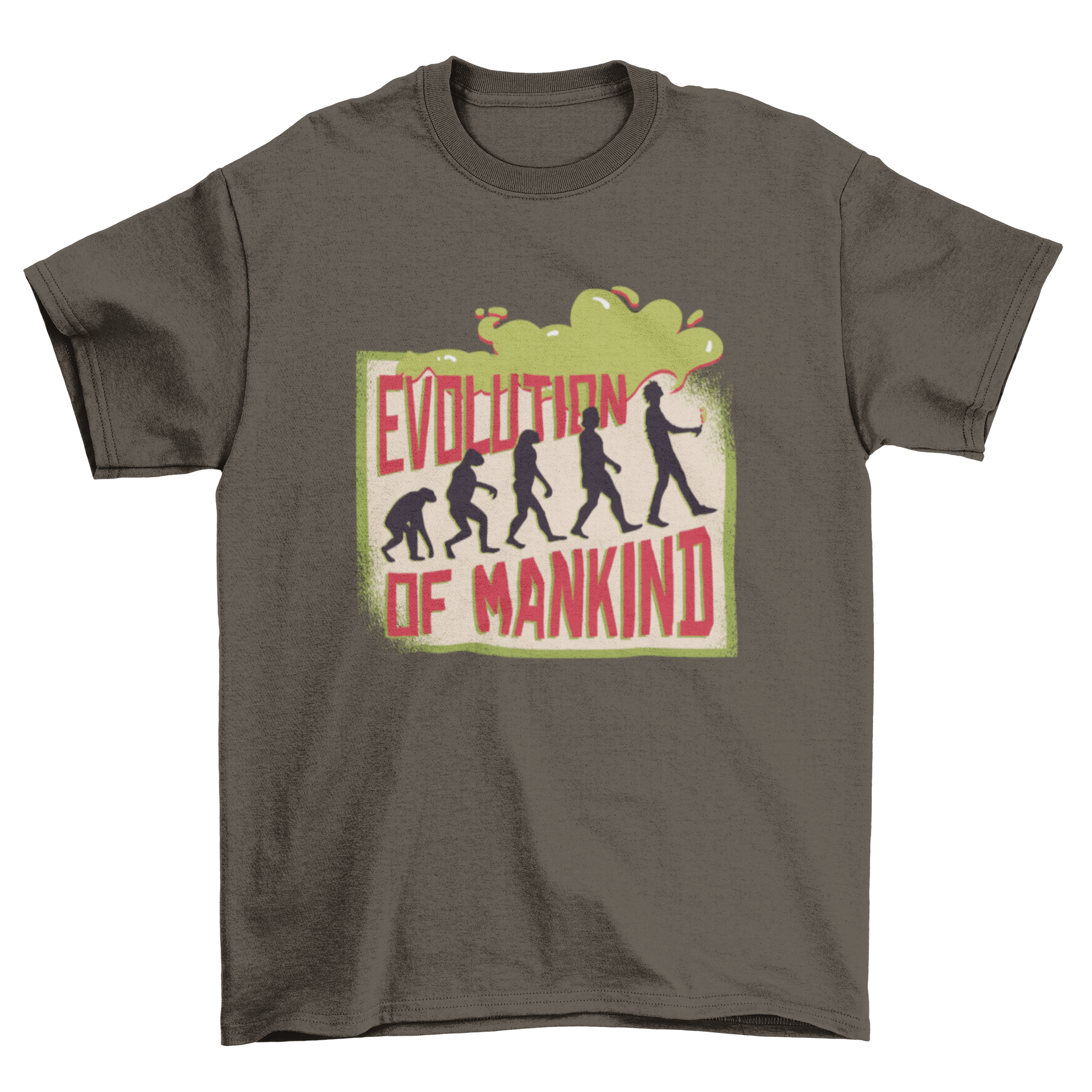 Vaping Evolution T-shirt Design featuring human evolution silhouettes with a person vaping at the end.