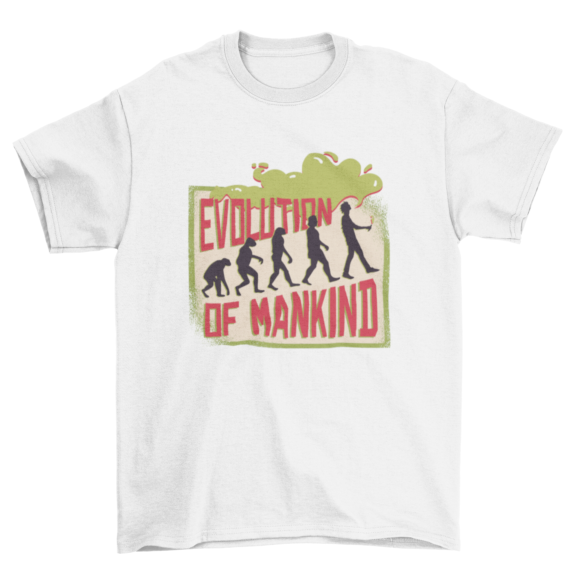 Vaping Evolution T-shirt Design featuring human evolution silhouettes with a person vaping at the end.