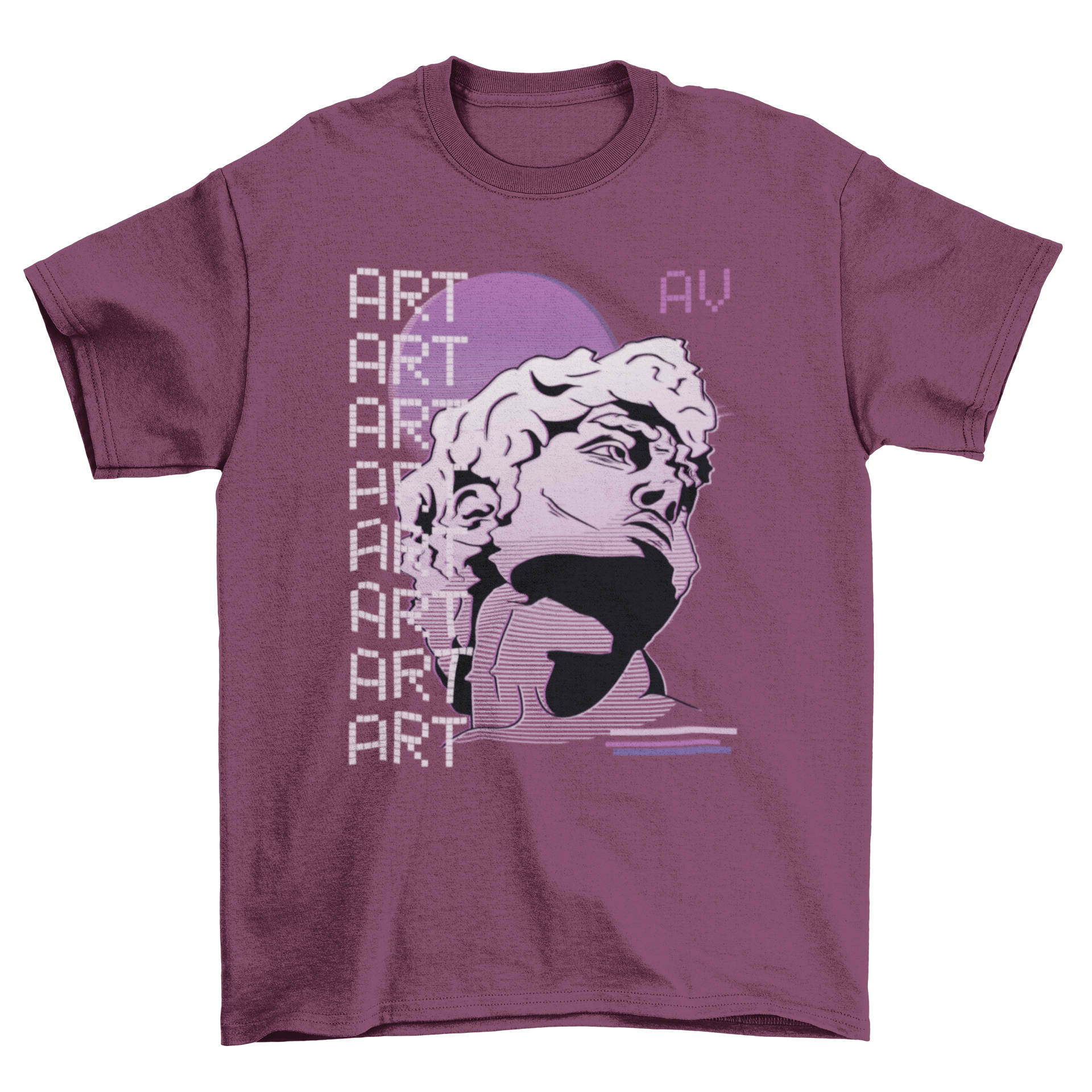 Vaporwave art t-shirt featuring a bust sculpture illustration with 'Art' caption, showcasing retro aesthetics.