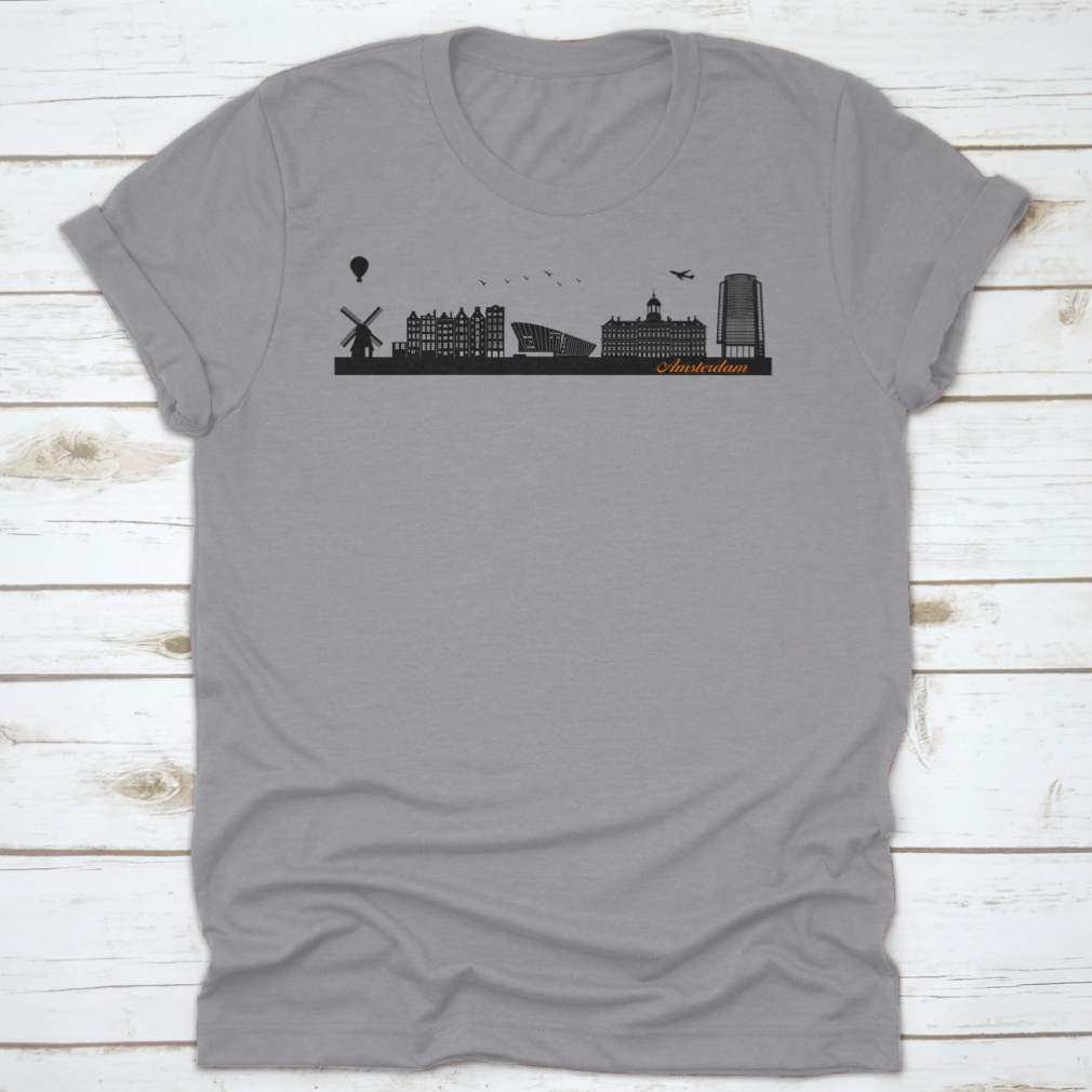 Vector City Skyline Silhouette design on a cotton shirt, showcasing urban landmarks and buildings.