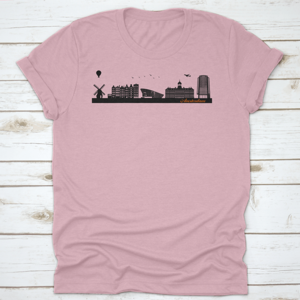 Vector City Skyline Silhouette design on a cotton shirt, showcasing urban landmarks and buildings.