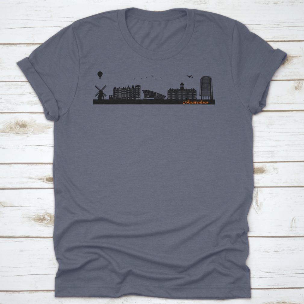 Vector City Skyline Silhouette design on a cotton shirt, showcasing urban landmarks and buildings.