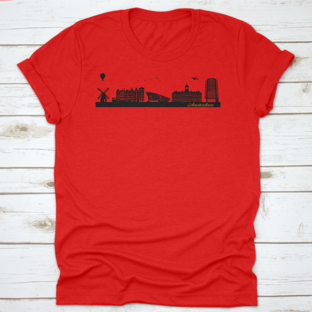 Vector City Skyline Silhouette design on a cotton shirt, showcasing urban landmarks and buildings.