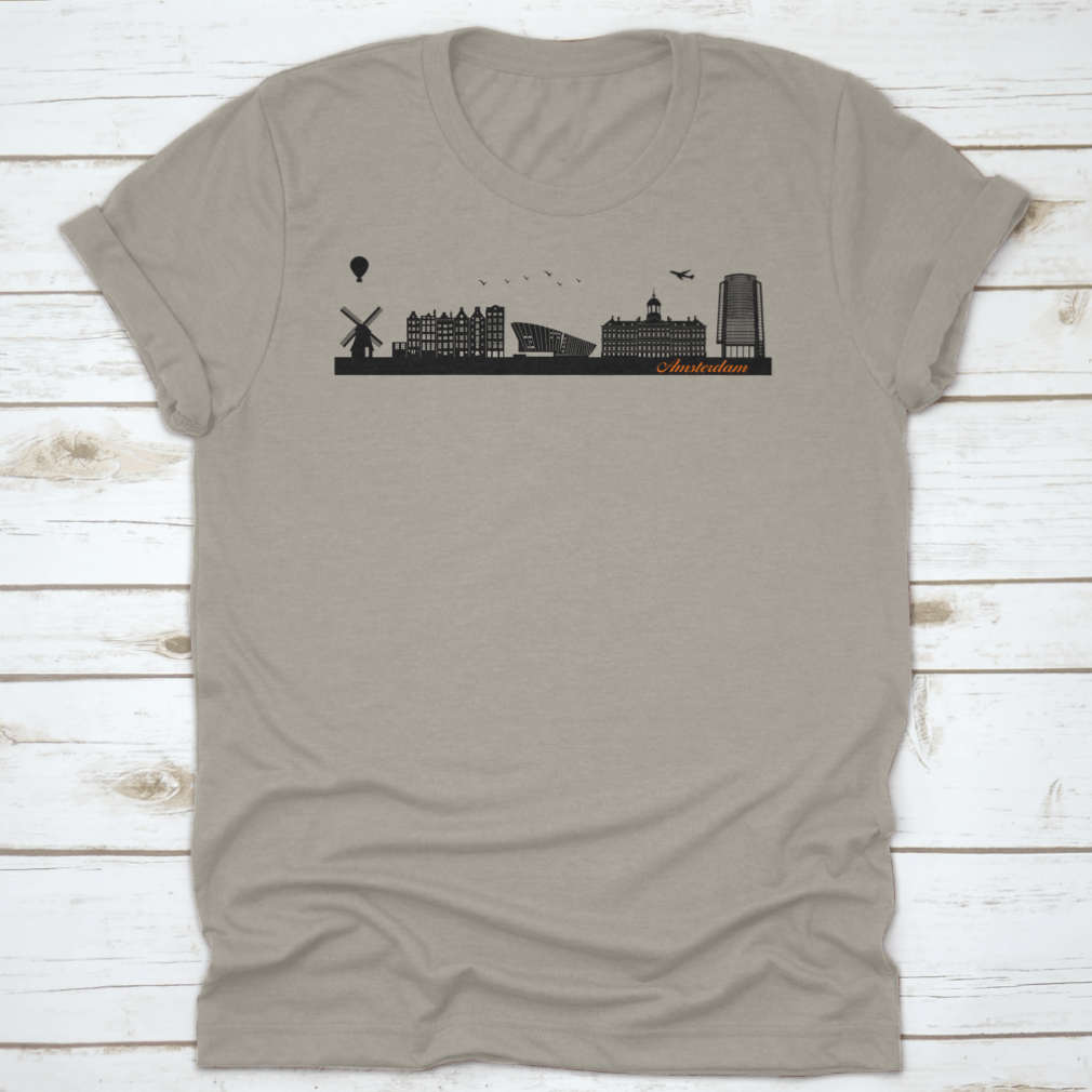 Vector City Skyline Silhouette design on a cotton shirt, showcasing urban landmarks and buildings.