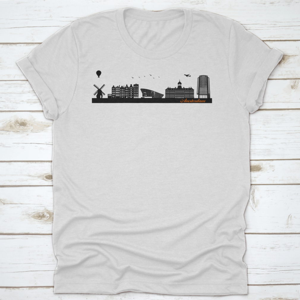 Vector City Skyline Silhouette design on a cotton shirt, showcasing urban landmarks and buildings.