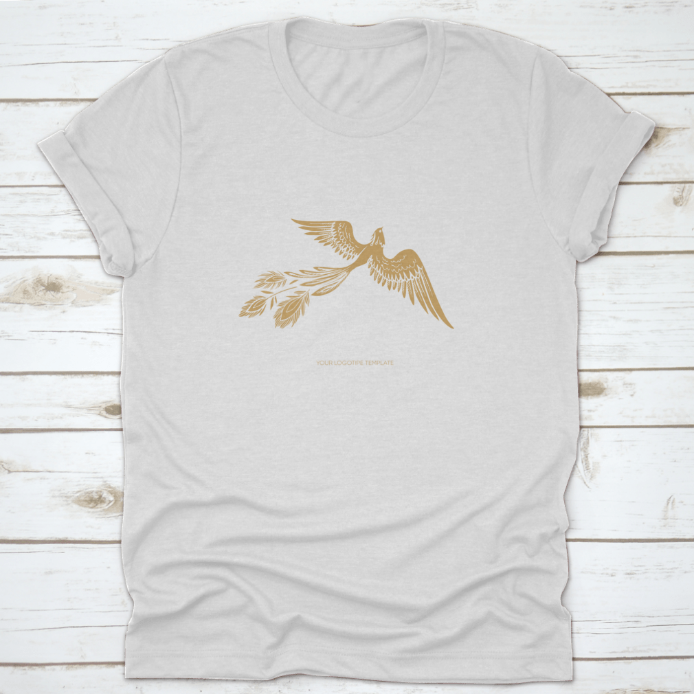 Stylized graphic of a phoenix bird flying, showcasing vibrant colors and intricate details, perfect for casual wear.