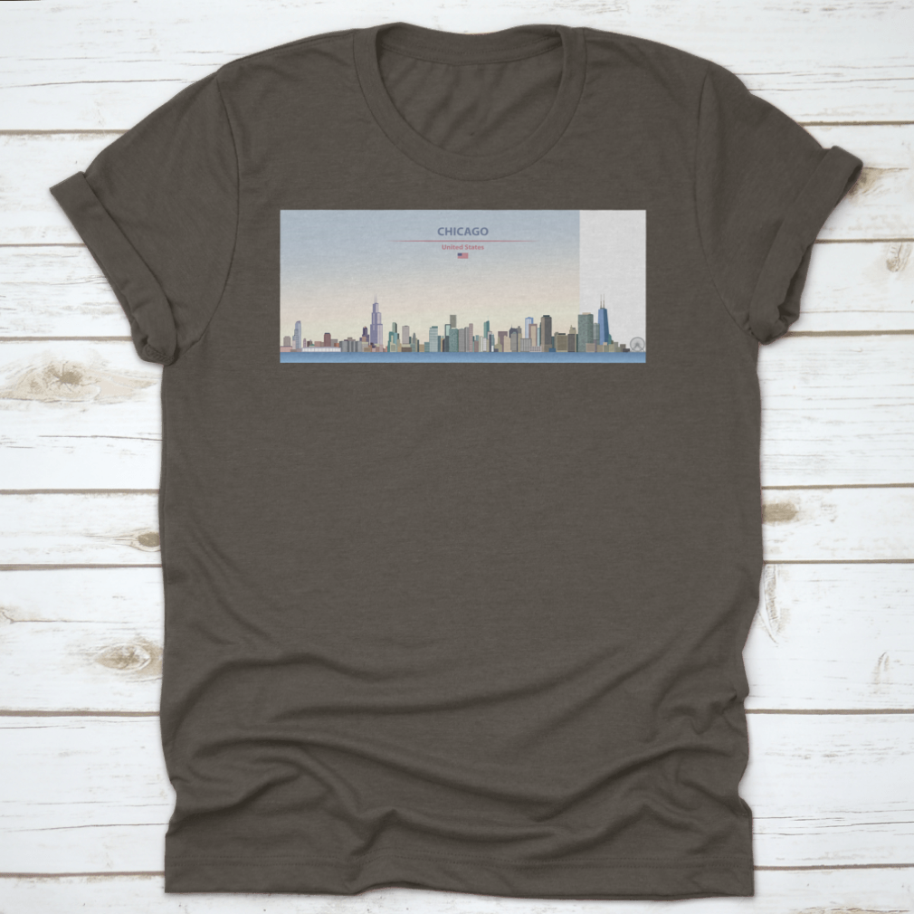 A vibrant vector illustration of the Chicago city skyline featuring a colorful gradient background, showcasing iconic buildings.