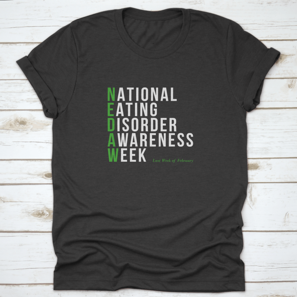 Vector illustration t-shirt promoting National Eating Disorder Awareness, featuring a stylish design on a comfortable cotton fabric.