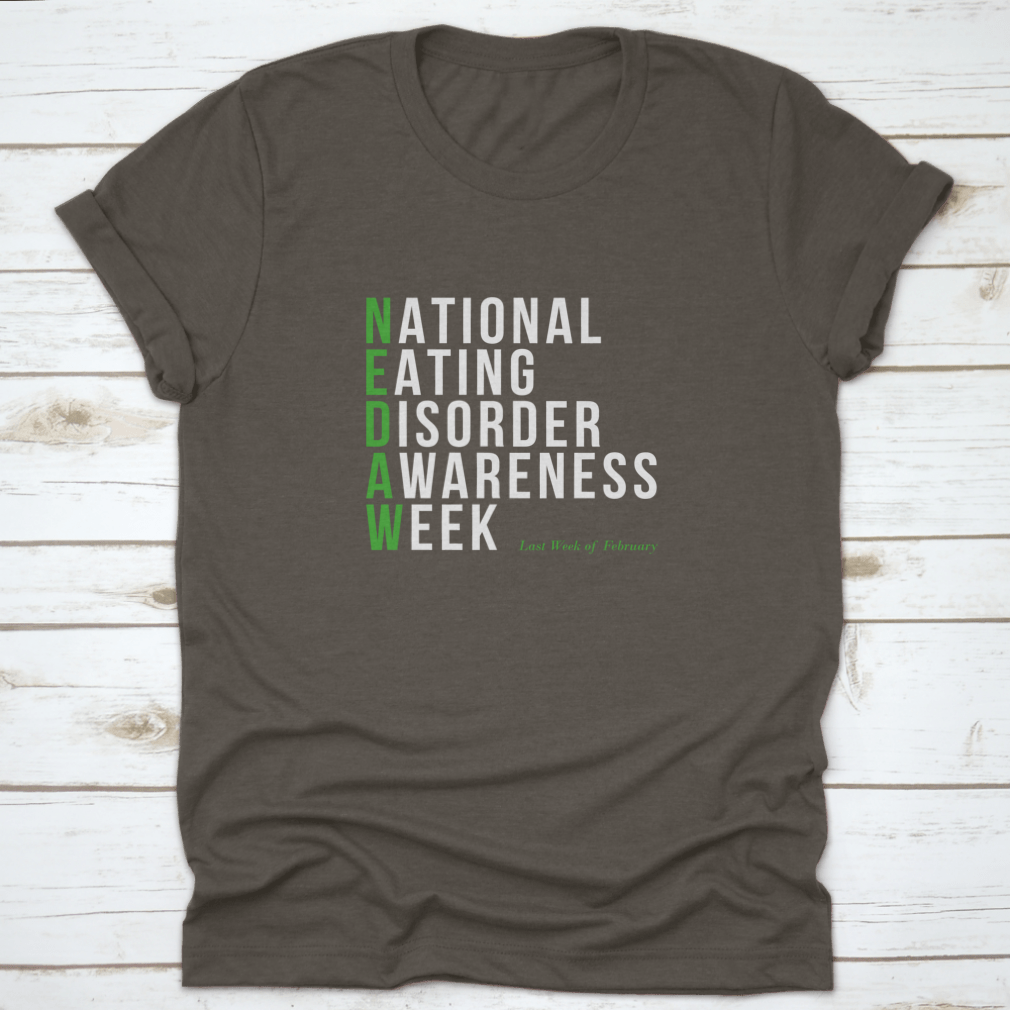 Vector illustration t-shirt promoting National Eating Disorder Awareness, featuring a stylish design on a comfortable cotton fabric.