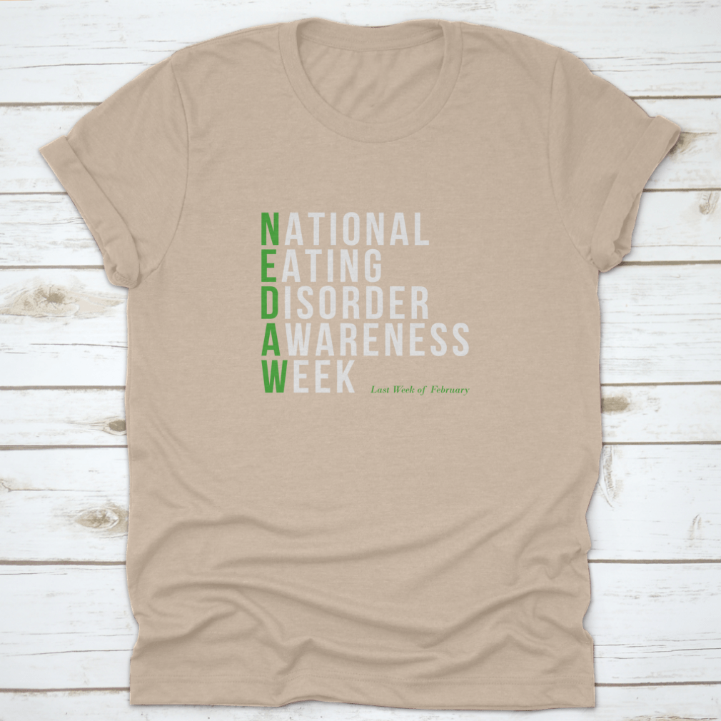 Vector illustration t-shirt promoting National Eating Disorder Awareness, featuring a stylish design on a comfortable cotton fabric.