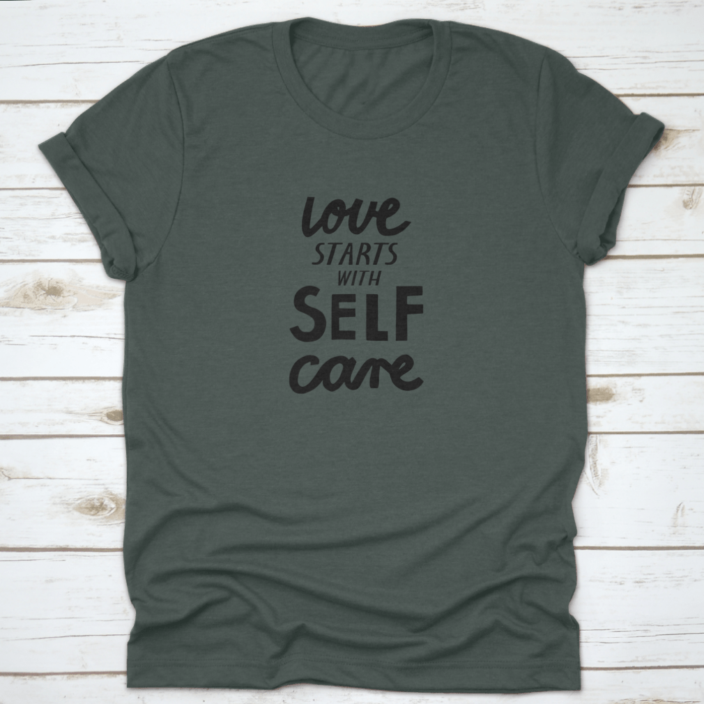 Vector illustration featuring lettering on self-care and love, showcasing a vibrant design on a soft cotton fabric.