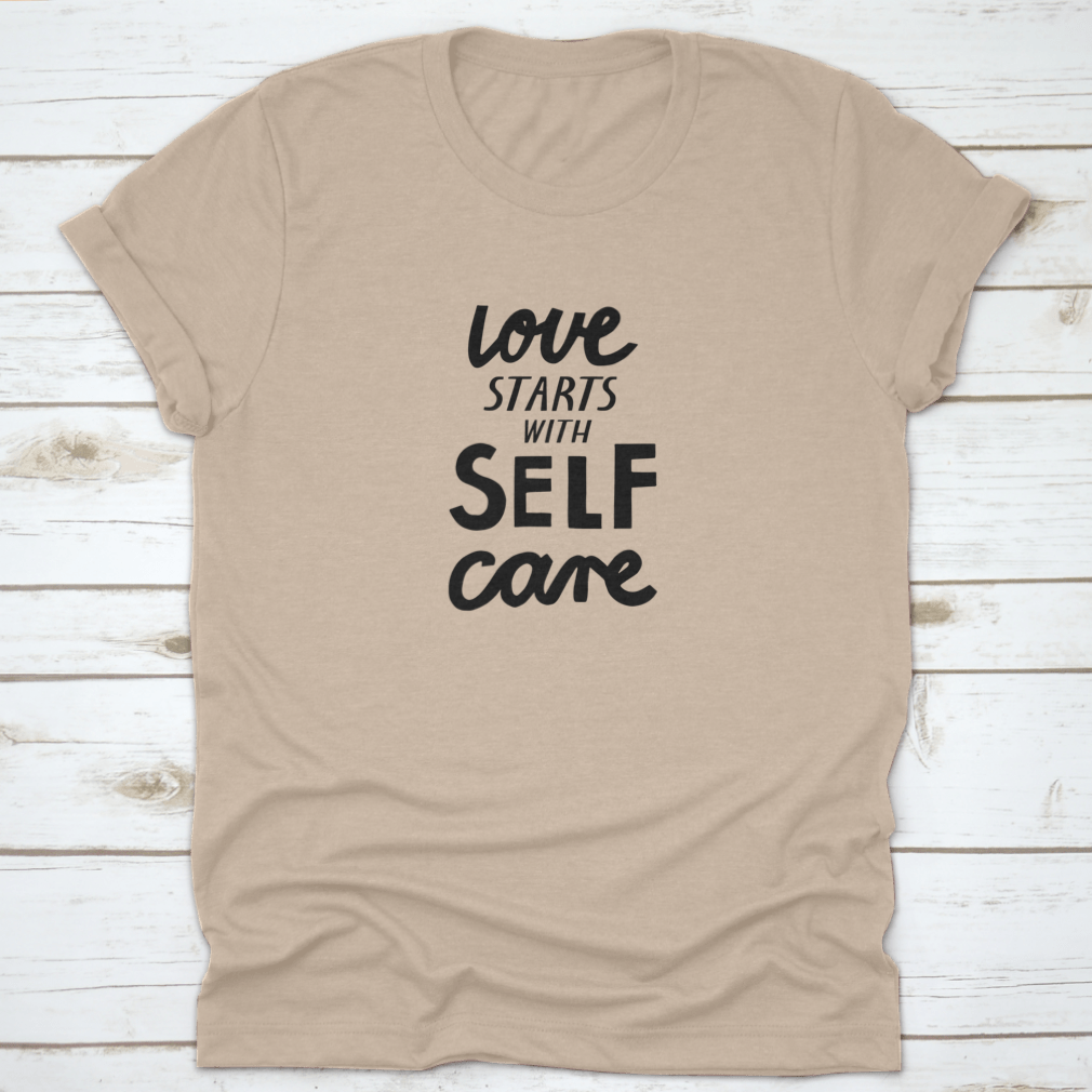 Vector illustration featuring lettering on self-care and love, showcasing a vibrant design on a soft cotton fabric.