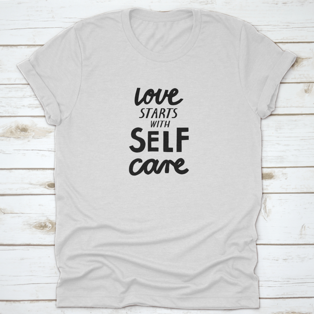 Vector illustration featuring lettering on self-care and love, showcasing a vibrant design on a soft cotton fabric.