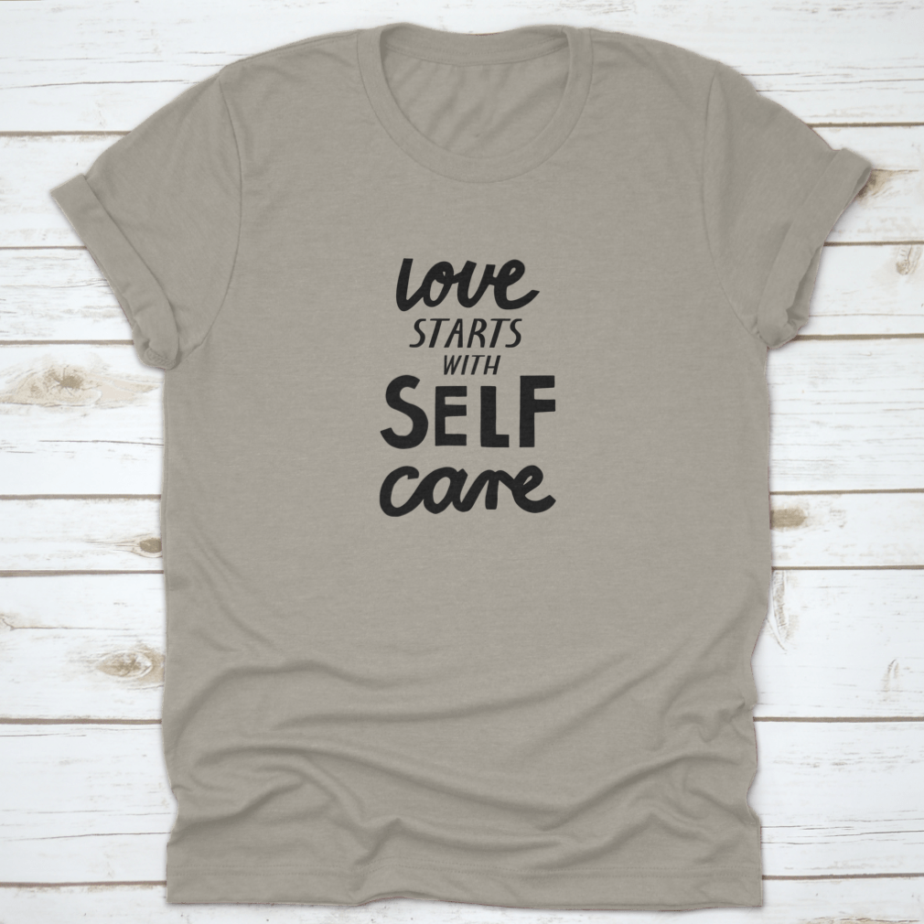 Vector illustration featuring lettering on self-care and love, showcasing a vibrant design on a soft cotton fabric.