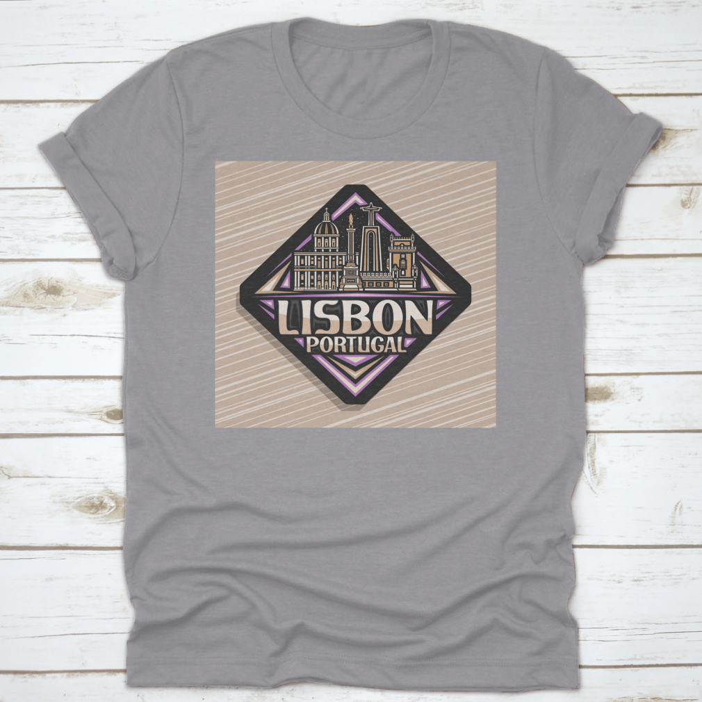 Vector logo design featuring a black rhombus road sign representing Lisbon, printed on a comfortable cotton shirt.