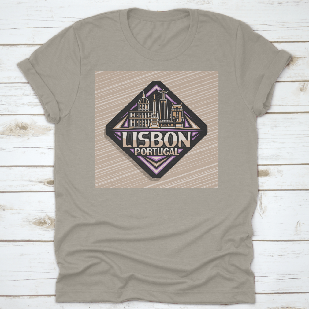 Vector logo design featuring a black rhombus road sign representing Lisbon, printed on a comfortable cotton shirt.