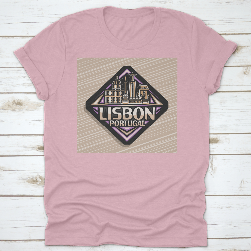 Vector logo design featuring a black rhombus road sign representing Lisbon, printed on a comfortable cotton shirt.